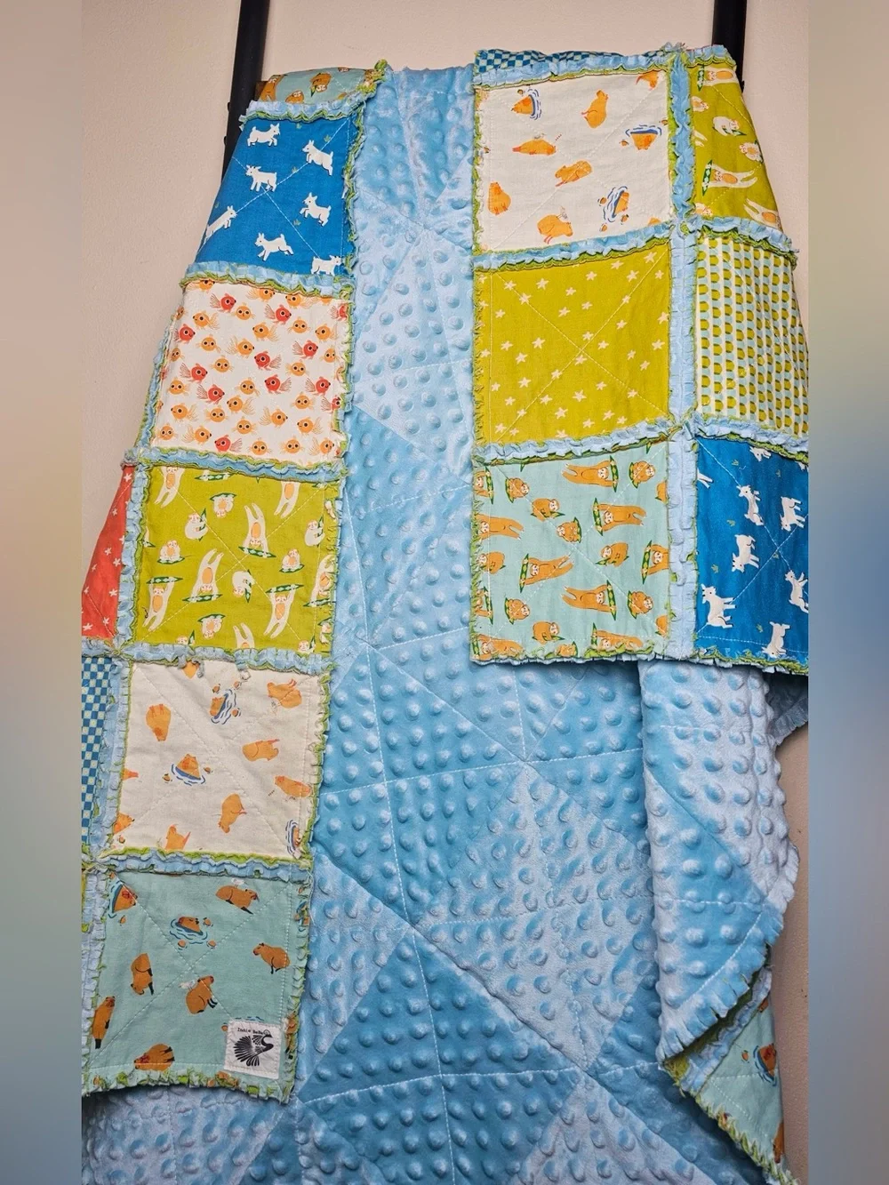 Handmade Animal Animal Rag Quilt: Sloth Lamb Baby Crib Blanket Ruby Star Society